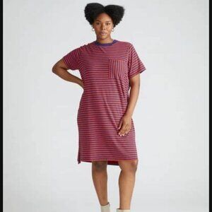 Universal Standard Garcon Tee Dress in Cosmic Purple/Sunset Stripe Size Large